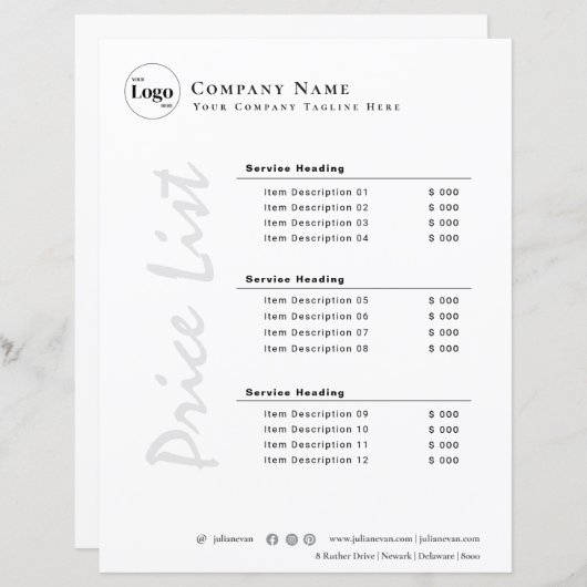 小モダン額白黒価格表 (正面/裏面)