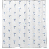 小モノグラムの弓ブルーシャワーカーテン シャワーカーテン (正面)