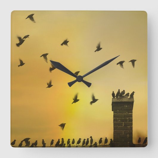 小予測できな鳥 スクエア壁時計 (正面)