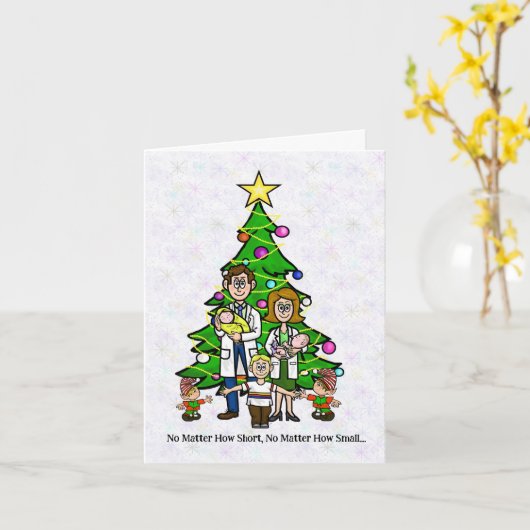 小人とキッズクリスマスカードを持つ小児科医 カード (黄色い花)