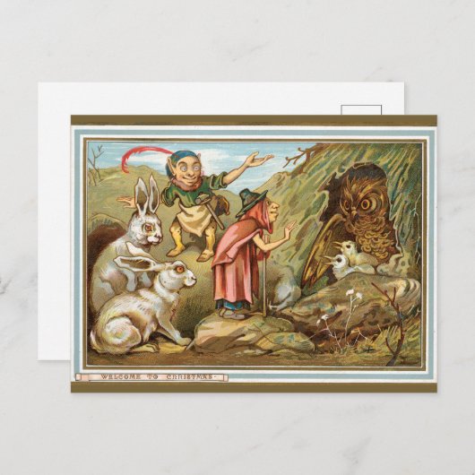 小人とブンニースクリスマス招待状 シーズンポストカード (正面/裏面)