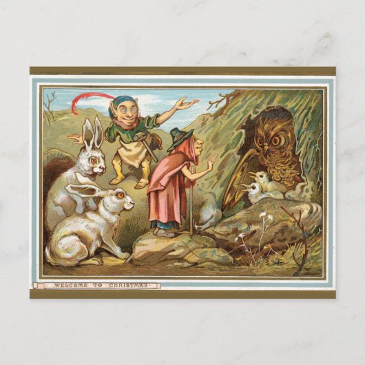 小人とブンニースクリスマス招待状 シーズンポストカード (正面)