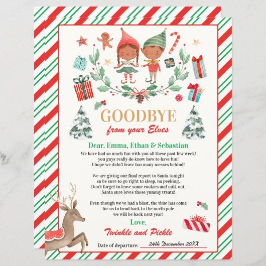 小人パーソナライズされたサヨナレター小妖精や小人ホリデーカード (正面/裏面)