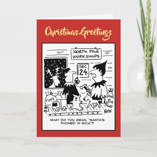 小人ワークショップ。サンタが病気で電話する。 シーズンカード (正面)