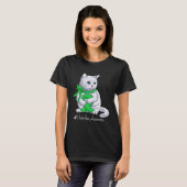 小人症啓発月間 グリーンリボン 猫 Tシャツ (正面フル)