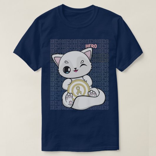 小児がんのかわいいリボンを持つ北極キツネ Tシャツ (デザイン正面)