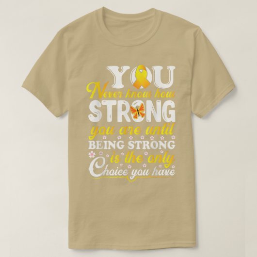 小児がん認識度のモチベーション黄色リブ Tシャツ (デザイン正面)
