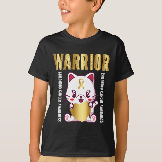 小児がん認識度戦士のかわいい猫 Tシャツ (正面)