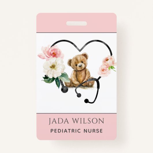 小児ナーステディベアフローラ聴診器 バッジ (正面)
