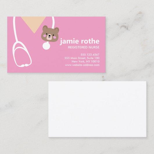 小児ナースピンクスクルブテディベア 名刺 (正面/裏面)