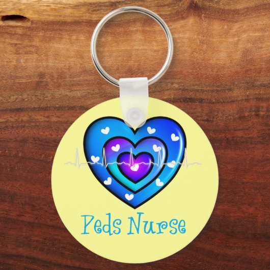 小児ナースブルーアートハートデザインギフト キーホルダー (正面)