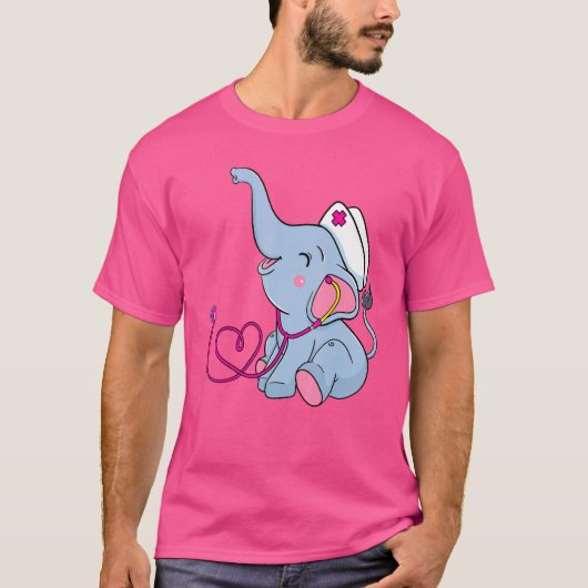 小児ナース練習者ベビーゾウ(ステット付) Tシャツ (正面)