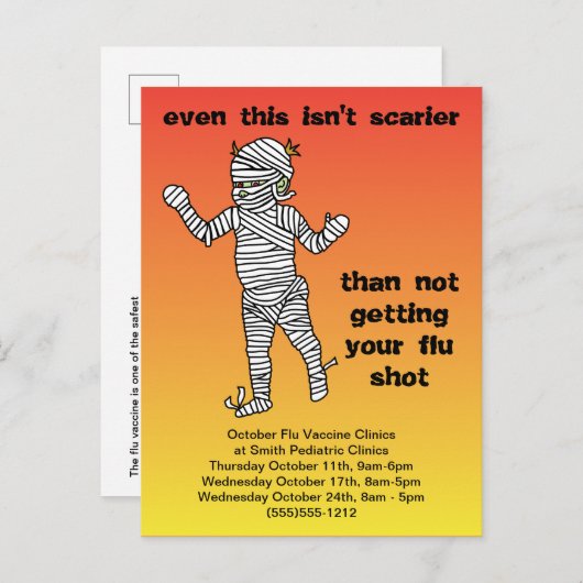 小児ユーモアのあるインフルエンザワクチンの注意喚起 案内ポストカード (正面/裏面)