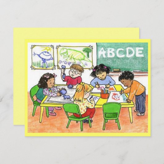 小児教育忙し児童招待状 招待状 (正面/裏面)