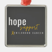 小児期がんの希望がクリスマス装飾品を支える メタルオーナメント (正面)