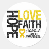 小児期がんの希望の愛の信仰 ラウンドシール (正面)