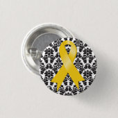 小児癌ダマスク金ゴールドリボン 缶バッジ (正面&裏面)