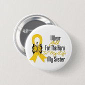 小児癌リボン私のヒーロー私の妹 缶バッジ (正面&裏面)