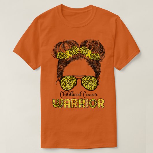 小児癌戦士リボンレオパード乱雑パン Tシャツ (デザイン正面)