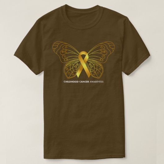 小児癌認識度シャツ、蝶と金 Tシャツ (デザイン正面)