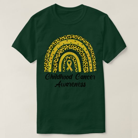 小児癌認識度レインボーヒョウリボン Tシャツ (デザイン正面)