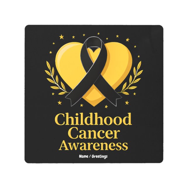 小児癌認識度戦士金ゴールドハート メタルプリント (正面)