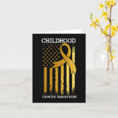 小児癌認識度USA国旗の金ゴールドリボンWa カード (黄色い花)