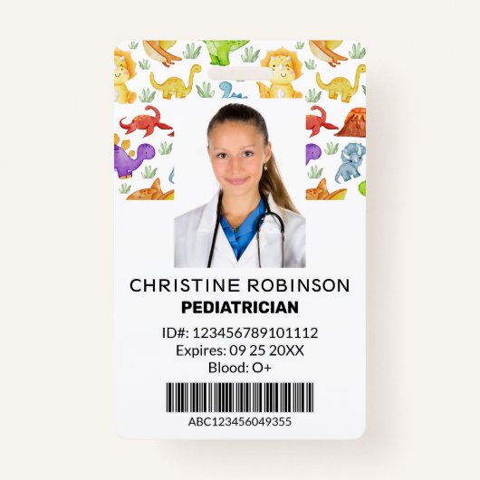 小児科かわいい恐竜の写真 バッジ (正面)