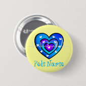 小児科のナースのアートで青いハートのデザインのギフト 缶バッジ (正面&裏面)