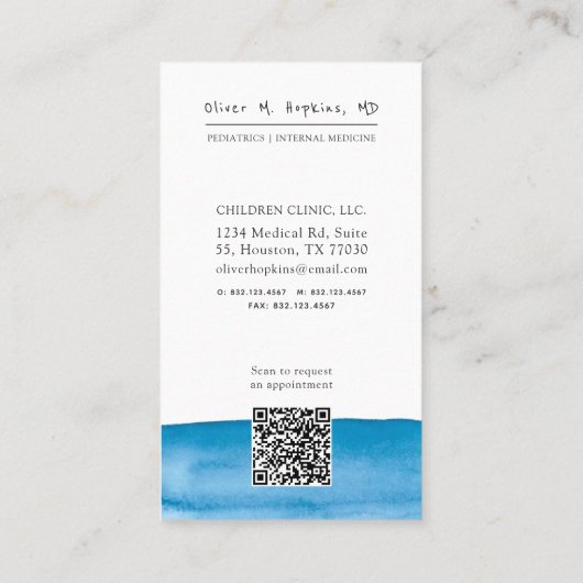 小児科の水の色のドクターベアーメディカル 名刺 (裏面)