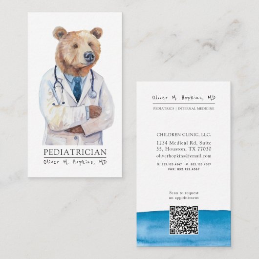 小児科の水の色のドクターベアーメディカル 名刺 (正面/裏面)