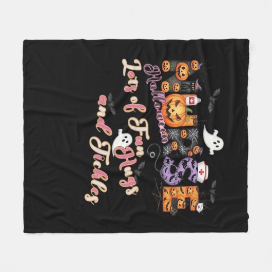 小児科ナースおもしろいハロウィーンデザインエッセンシャル フリースブランケット (正面(横))