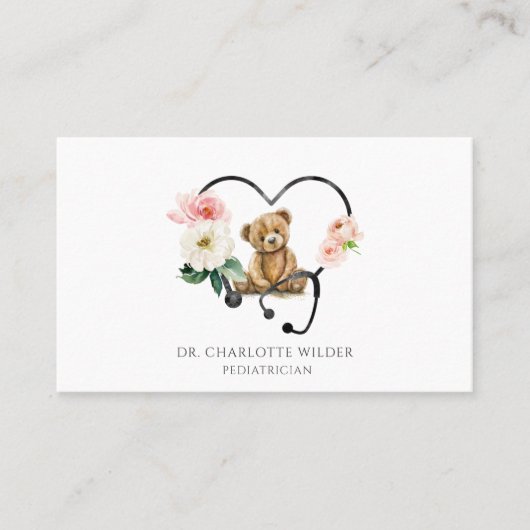 小児科医テディベアフローラ聴診器 名刺 (正面)