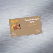 小児科医-オレンジ色のテディ-聴診器 マグネット名刺 (インサイチュ)