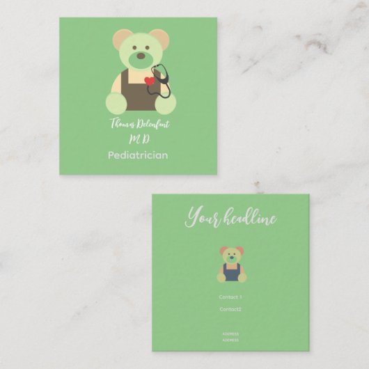 小児科医 – teddy – 聴診器 スクエア名刺 (正面/裏面)