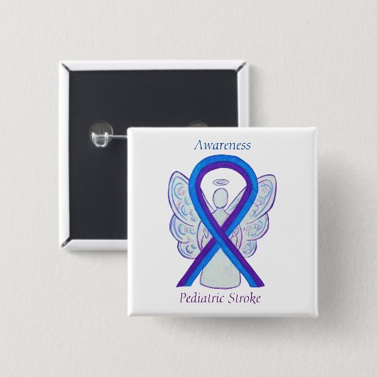 小児脳卒中認識度リボンエンジェルピン 缶バッジ (正面&裏面)