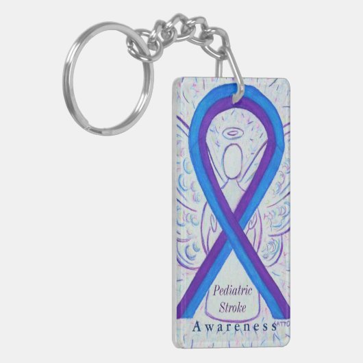 小児脳卒中認識度リボンカスタムキーチェーン キーホルダー (正面左)