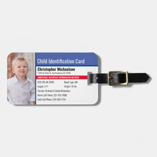 小児ID識別緊急アレルギー写真 ラゲッジタグ (正面横)