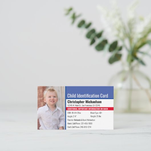 小児ID識別緊急アレルギー写真 名刺 (スタンド正面)