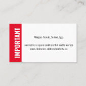 小児ID識別緊急アレルギー写真 名刺 (裏面)