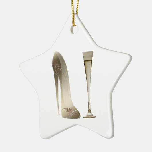 小剣の靴のハイヒールの芸術およびシャンペンフルート セラミックオーナメント (左)