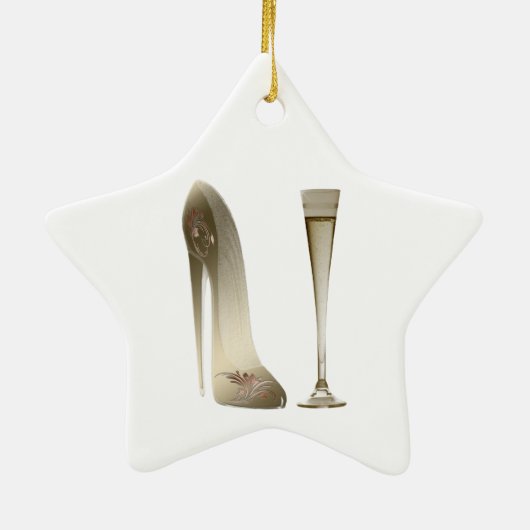 小剣の靴のハイヒールの芸術およびシャンペンフルート セラミックオーナメント (裏面)