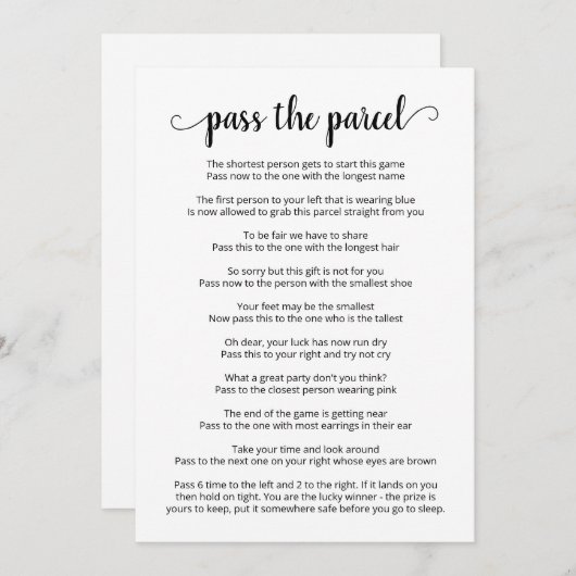 小包のゲームカードをパーティーする 招待状 (正面/裏面)