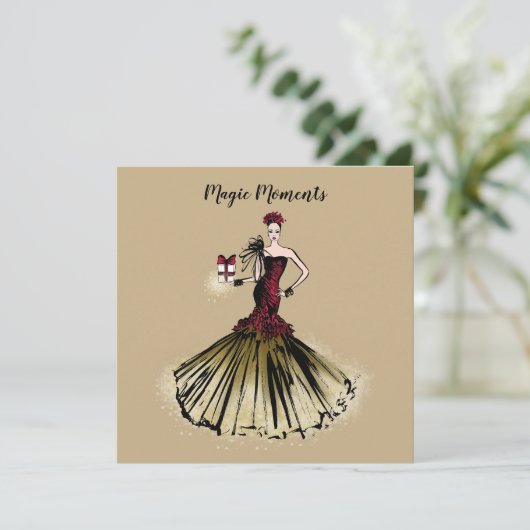 小包付きクリスマスファッションイラストレーション シーズンカード (スタンド正面)