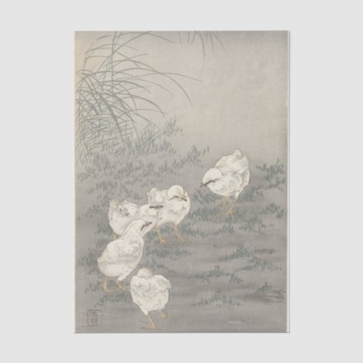 小原古邨による五羽のひよこ 薄葉紙 (正面)