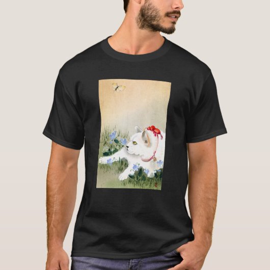 小原古邨による猫と蝶 Tシャツ (正面)