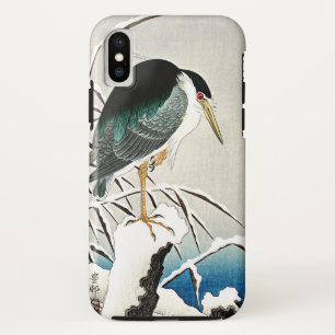 小原古邨による雪の中のサギの美術作品 iPhone XSケース