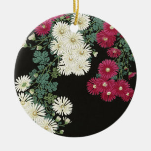小原古邨の菊のヴィンテージアート セラミックオーナメント