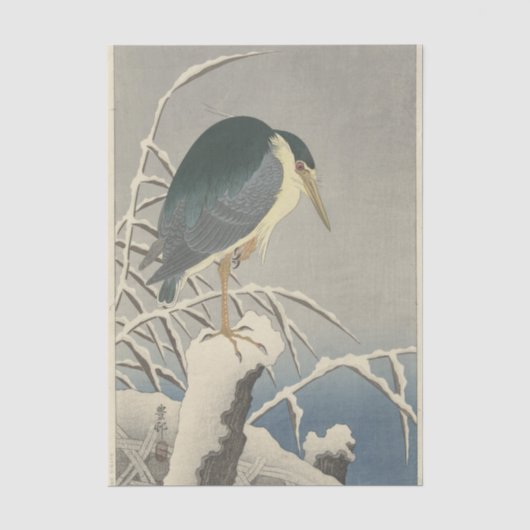 小原古邨の雪の中のサギ 薄葉紙 (正面)