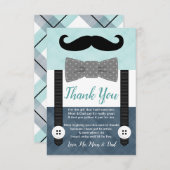 小口ひげの男の子は、ネイビー·ブルー·ベイビー·シャワー サンキューカード (正面/裏面)